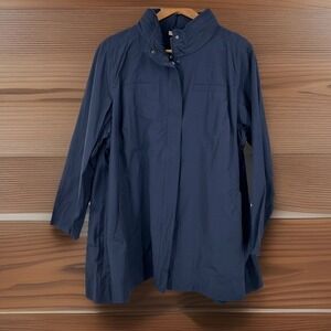 Eileen Fisher Hooded A-Line Jacket Womens 3X Midnight Blue Organic Cotton Blend